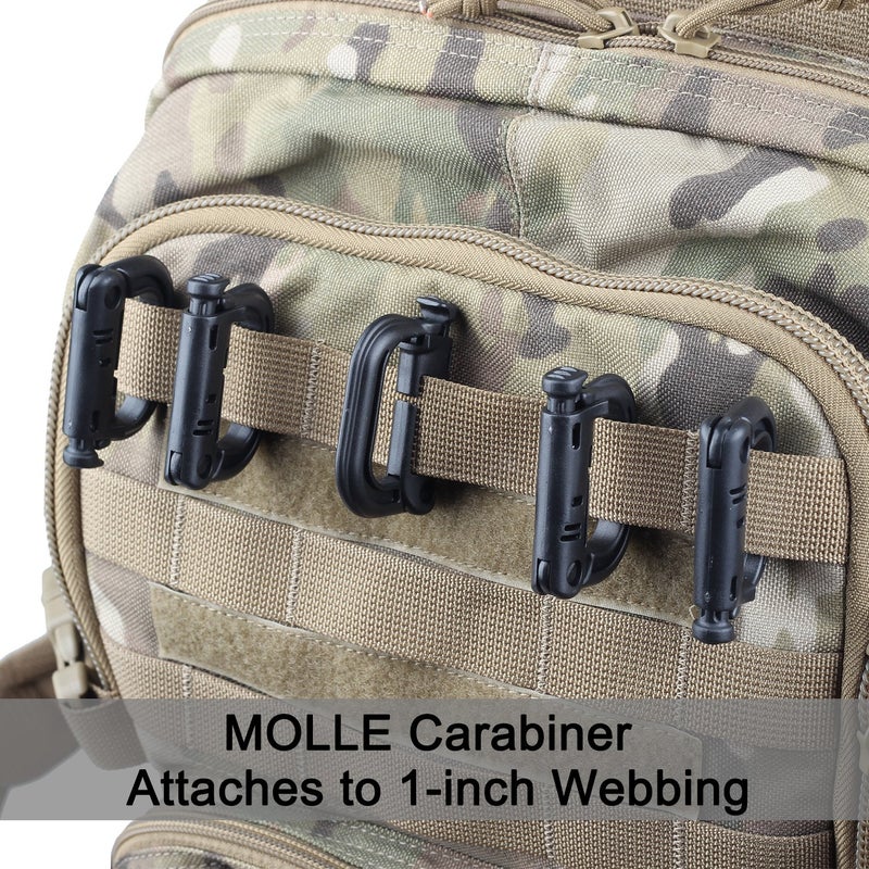 XTACER Tactical Multipurpose D-Ring Locking Hanging Hook Tactical Link Snap Keychain for Molle Webbing (Black-Button Release (10-Pack)) - Image 2